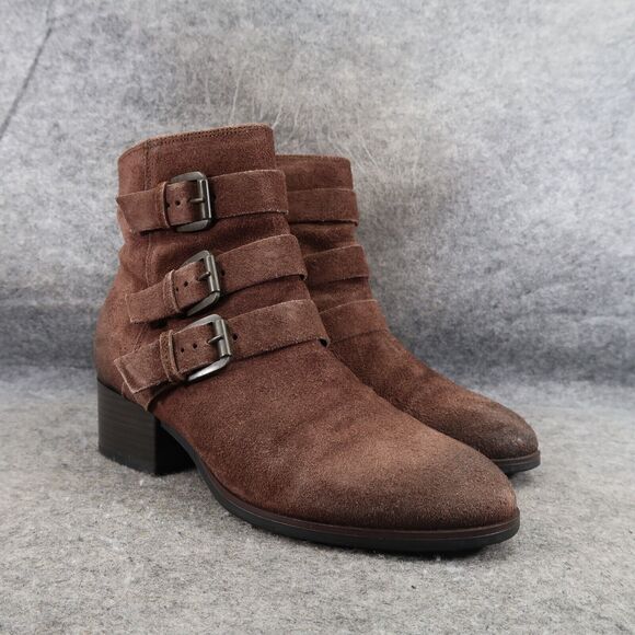 Clarks Shoes Womens 7 Bootie Fashion Buckle Strap Zip Leather Brown Elvina Haze - Picture 1 of 15
